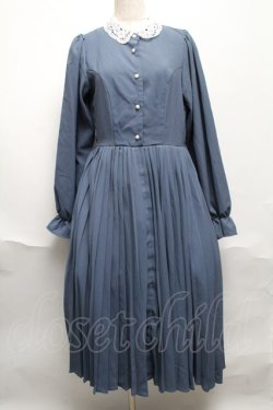 画像1: m petit by misako / レース襟プリーツワンピース  ブルー S-25-06-11-050-LO-OP-HR-ZS