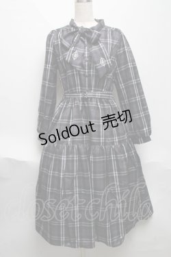 画像1: axes femme / バラ刺繍ボウタイチェックワンピース  グレー S-25-06-11-052-AX-OP-AS-ZI