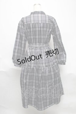 画像2: axes femme / バラ刺繍ボウタイチェックワンピース  グレー S-25-06-11-052-AX-OP-AS-ZI