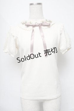 画像1: axes femme POETIQUE / フラワーリボン刺繍襟プルオーバー  オフ S-25-06-11-020-AX-TO-AS-ZS