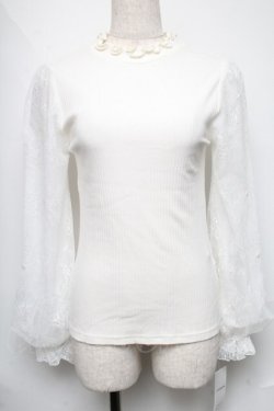 画像1: axes femme / レース重ねボリューム袖プルオーバー  白 S-25-06-11-025-AX-TO-AS-ZS