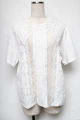 axes femme POETIQUE / レースビッグ襟Tシャツ  オフ S-25-06-11-029-AX-TO-AS-ZI