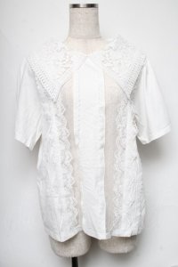 axes femme POETIQUE / レースビッグ襟Tシャツ  オフ S-25-06-11-029-AX-TO-AS-ZI