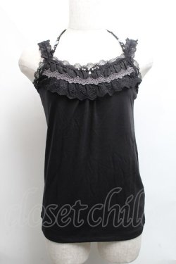 画像1: axes femme / クロスストラップビジューフラワータンク  黒 S-25-06-11-035-AX-TO-AS-ZS