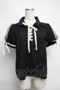 axes femme POETIQUE / ベルベットリボン半袖ブラウス  黒 S-25-06-11-036-AX-BL-AS-ZS
