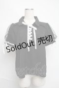 axes femme POETIQUE / ベルベットリボン半袖ブラウス  黒 S-25-06-11-036-AX-BL-AS-ZS