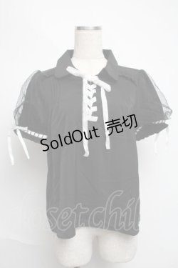 画像1: axes femme POETIQUE / ベルベットリボン半袖ブラウス  黒 S-25-06-11-036-AX-BL-AS-ZS