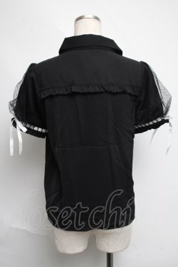 画像2: axes femme POETIQUE / ベルベットリボン半袖ブラウス  黒 S-25-06-11-036-AX-BL-AS-ZS