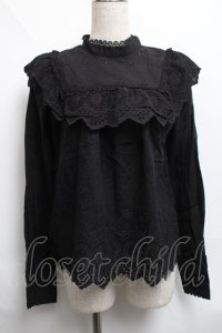 axes femme POETIQUE / 刺繍レースフリルブラウス  黒 S-25-06-11-038-AX-TO-AS-ZI