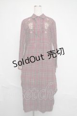 axes femme / 刺繍チェックシャツワンピース  ワイン S-25-06-12-046-AX-OP-HR-ZI