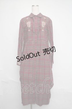 画像1: axes femme / 刺繍チェックシャツワンピース  ワイン S-25-06-12-046-AX-OP-HR-ZI