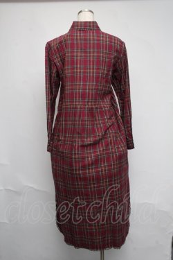 画像2: axes femme / 刺繍チェックシャツワンピース  ワイン S-25-06-12-046-AX-OP-HR-ZS