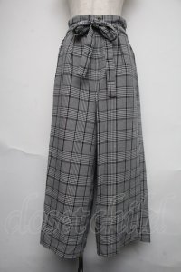 axes femme / リボン付チェックワイドパンツ  グレー S-25-06-12-062-AX-PA-AS-ZS