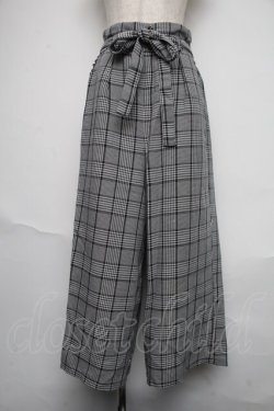 画像1: axes femme / リボン付チェックワイドパンツ  グレー S-25-06-12-062-AX-PA-AS-ZS