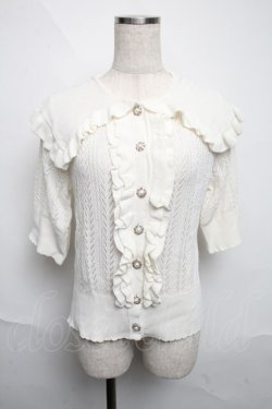 画像1: axes femme POETIQUE / 透かし編みビッグ襟ニットカーディガン  オフ S-25-06-12-021-AX-TO-AS-ZS