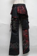 MAD / プラップ付きパンツ  黒ｘ赤 S-25-06-17-055-PU-PA-AS-ZS