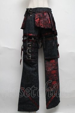 画像1: MAD / プラップ付きパンツ  黒ｘ赤 S-25-06-17-055-PU-PA-AS-ZS