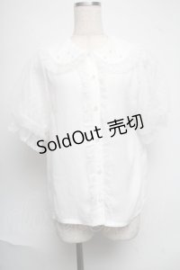 axes femme kawaii / ドットチュール半袖ブラウス  白 S-25-06-17-017-AX-BL-HR-ZS