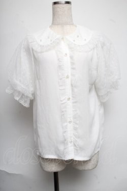 画像1: axes femme kawaii / ドットチュール半袖ブラウス  白 S-25-06-17-017-AX-BL-HR-ZS