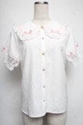 axes femme kawaii / 梯子レース半袖ブラウス  白ｘピンク S-25-06-17-018-AX-BL-HR-ZS