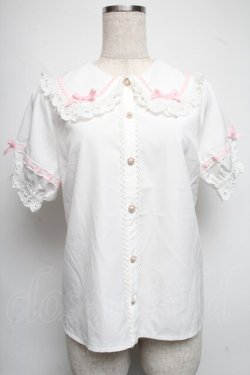 画像1: axes femme kawaii / 梯子レース半袖ブラウス  白ｘピンク S-25-06-17-018-AX-BL-HR-ZS