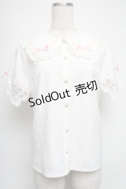 画像1: axes femme kawaii / 梯子レース半袖ブラウス  白ｘピンク S-25-06-17-018-AX-BL-HR-ZS