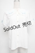 axes femme kawaii / 梯子レース半袖ブラウス  白ｘサックス S-25-06-17-019-AX-BL-HR-ZS