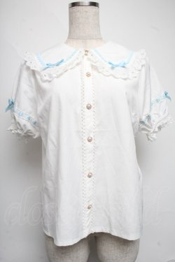 画像1: axes femme kawaii / 梯子レース半袖ブラウス  白ｘサックス S-25-06-17-019-AX-BL-HR-ZS