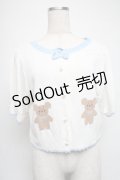 axes femme kawaii / クマ柄半袖ニットカーディガン  白ｘサックス S-25-06-17-020-AX-TO-HR-ZS