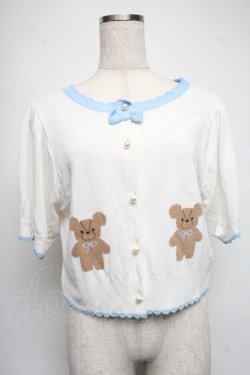 画像1: axes femme kawaii / クマ柄半袖ニットカーディガン  白ｘサックス S-25-06-17-020-AX-TO-HR-ZS