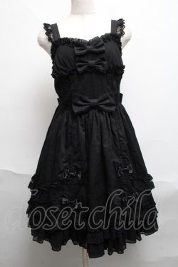 画像1: Angelic Pretty / メアリーロマンスDollジャンパースカート  黒 S-25-06-19-046-AP-OP-HR-ZS