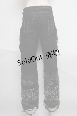 画像2: h.ANARCHY / ガーゼ使い編み上げ飛沫ptパンツ  黒 S-25-06-19-1034-HN-PA-SZ-ZS