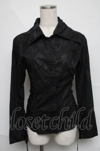 h.naoto Blood / サイドレースアッププリントブラウス  黒 S-25-06-20-020-HN-BL-AS-ZS