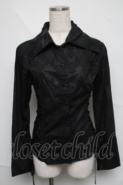 画像1: h.naoto Blood / サイドレースアッププリントブラウス  黒 S-25-06-20-020-HN-BL-AS-ZS