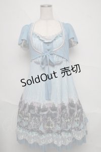 Ozz oneste / トルソープリントボレロ重ね風ワンピース  サックス S-25-06-20-027-OO-OP-AS-ZS