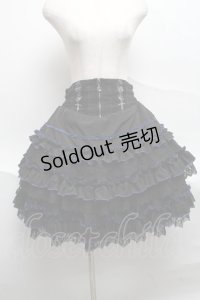 OZZ ANGELO / 薔薇刺繍配色フリルスカート  黒ｘ青 S-25-06-21-052-OO-SK-AS-ZS