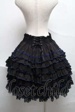 画像2: OZZ ANGELO / 薔薇刺繍配色フリルスカート  黒ｘ青 S-25-06-21-052-OO-SK-AS-ZS