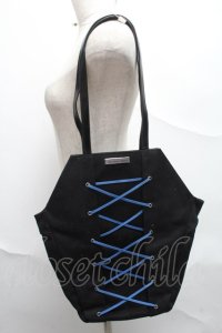 Moi-meme-Moitie / 編み上げ棺トートバッグ  黒ｘ青 S-25-06-21-011-MO-BG-HR-ZS