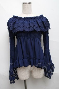 画像1: ATELIER PIERROT / レースシャーリング姫袖ブラウス  青 S-25-06-21-021-EL-TO-AS-ZS