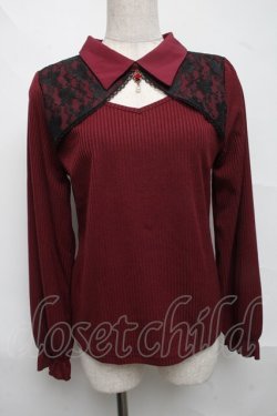 画像1: axes femme / ローズチャーム付トップス  ボルドー S-25-06-21-023-AX-TO-HR-ZS