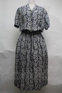 INGEBORG / ペイズリー柄半袖開襟ワンピース  ネイビー S-25-06-23-047-LO-OP-SA-ZS