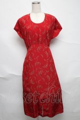PINK HOUSE / 薔薇デザインプリント半袖ワンピース  赤 S-25-06-23-026-LO-OP-SA-ZS