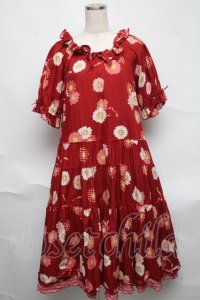 PINK HOUSE / ひな菊コサージュプリントミディワンピース  赤 S-25-06-23-034-LO-OP-SA-ZS