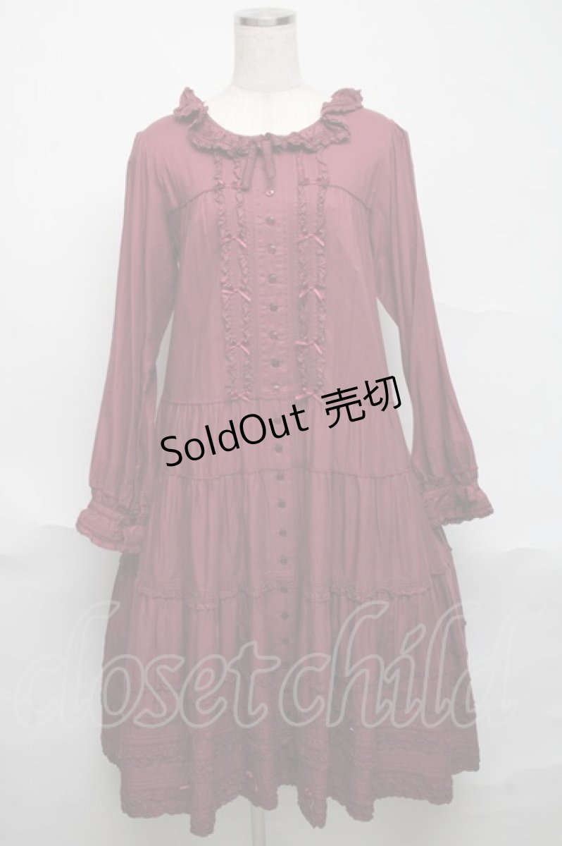 画像1: PINK HOUSE / ローンフリルティアードワンピース  ボルドー S-25-06-23-039-LO-OP-SA-ZS (1)