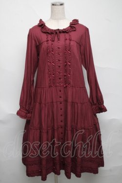 画像1: PINK HOUSE / ローンフリルティアードワンピース  ボルドー S-25-06-23-039-LO-OP-SA-ZS