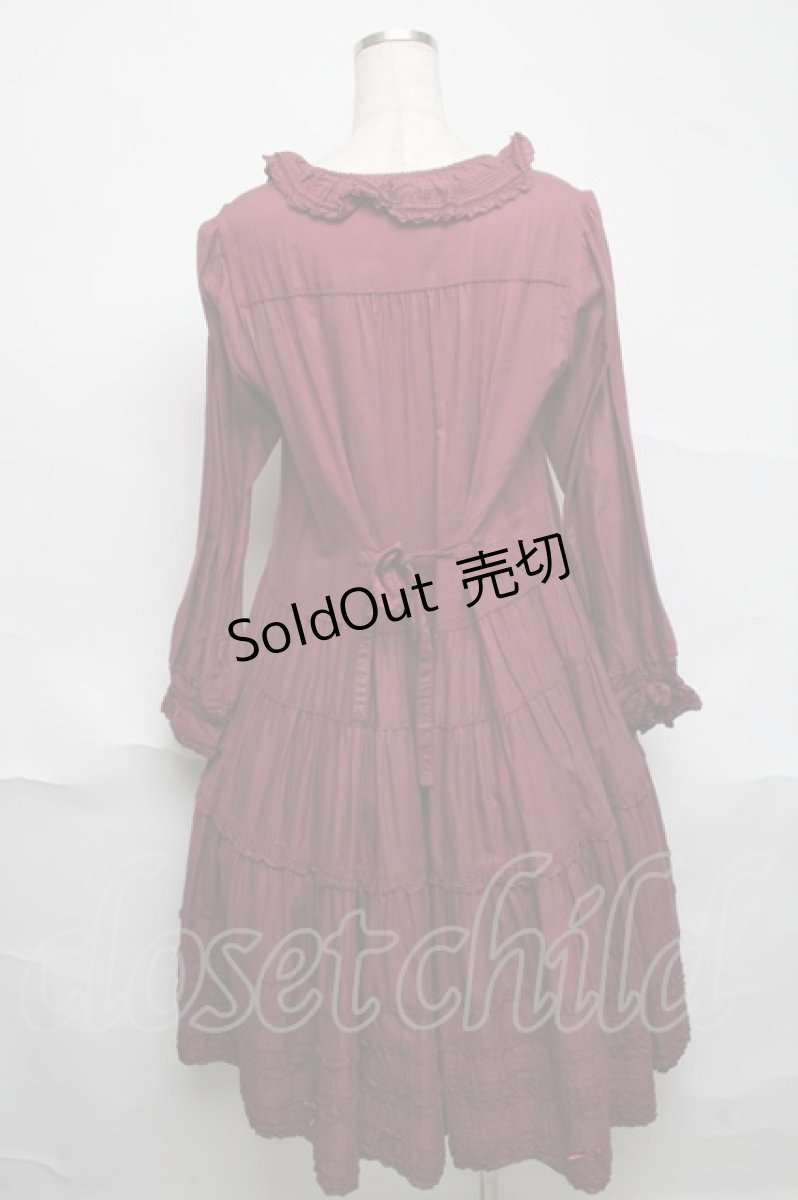画像2: PINK HOUSE / ローンフリルティアードワンピース  ボルドー S-25-06-23-039-LO-OP-SA-ZS (2)