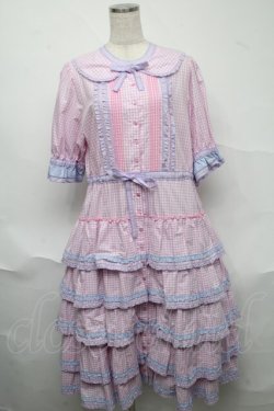 画像1: alcali / コットンギンガム前開きワンピース  ラベンダーチェック S-25-06-23-040-LO-OP-SA-ZS
