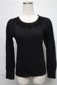 Emily Temple cute / レースカットソー  黒 S-25-06-27-041-ET-TO-AS-ZS
