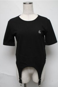 PUNK / デザイン半袖カットソー  黒 S-25-06-27-038-PU-TO-AS-ZT0718