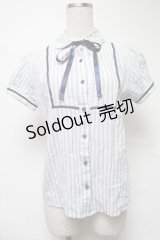Blue rouge / 半袖ブラウス  白ｘ青 S-25-07-01-006-CA-TO-AS-ZS